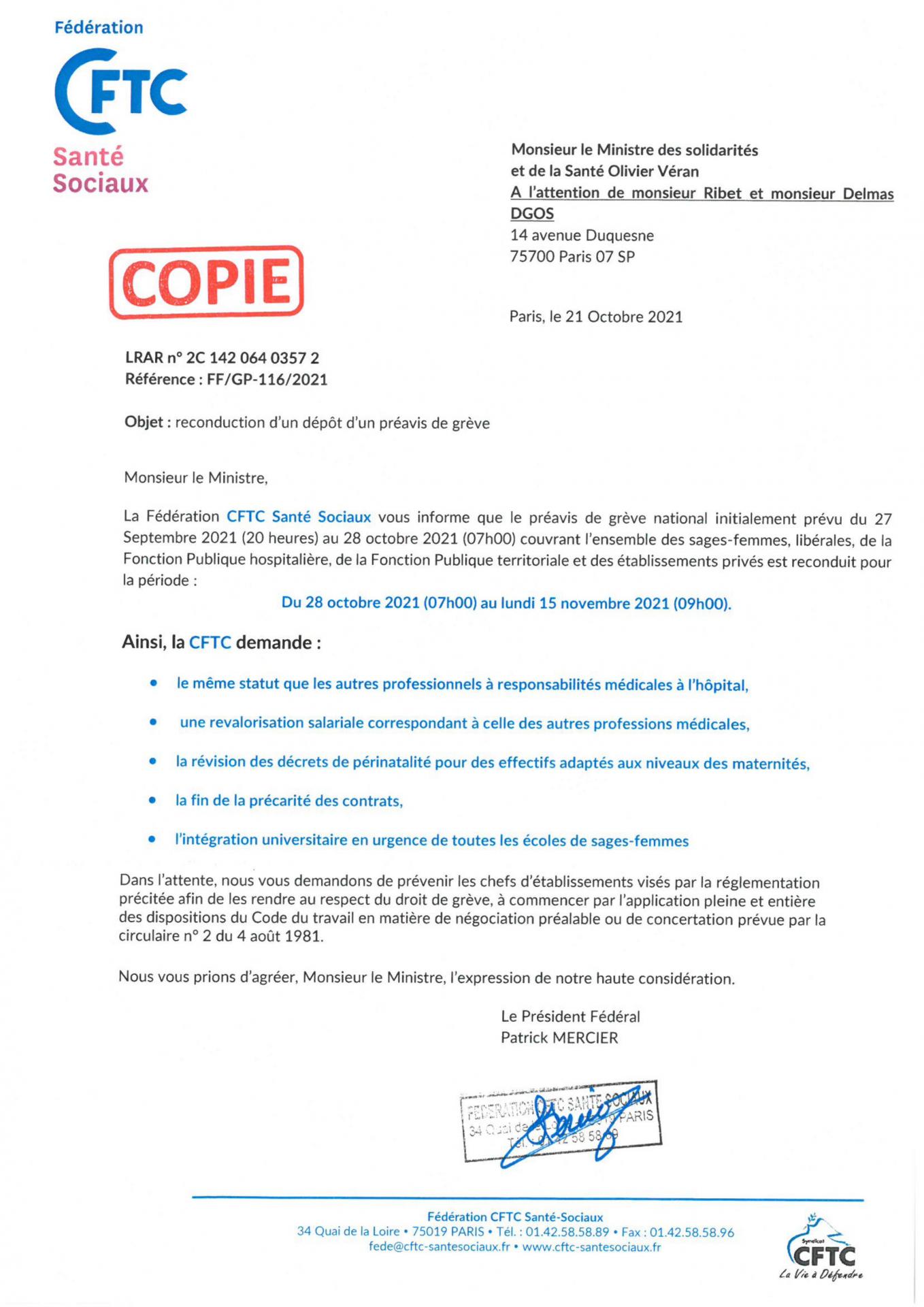 Préavis de grève Sage-Femmes novembre 2021